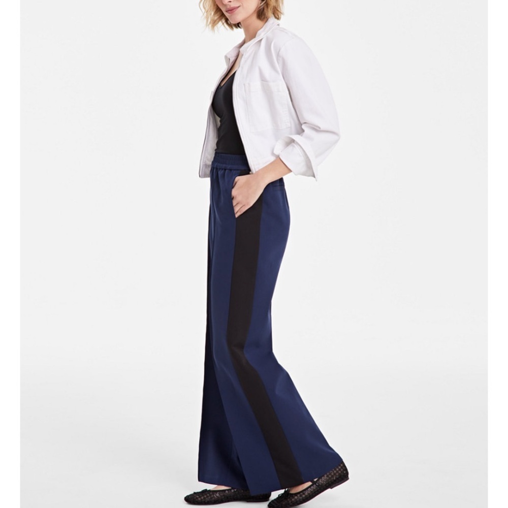 LAST ONE Color Block Navy Black Straight-Leg Pants Pull On Style Size Medium New